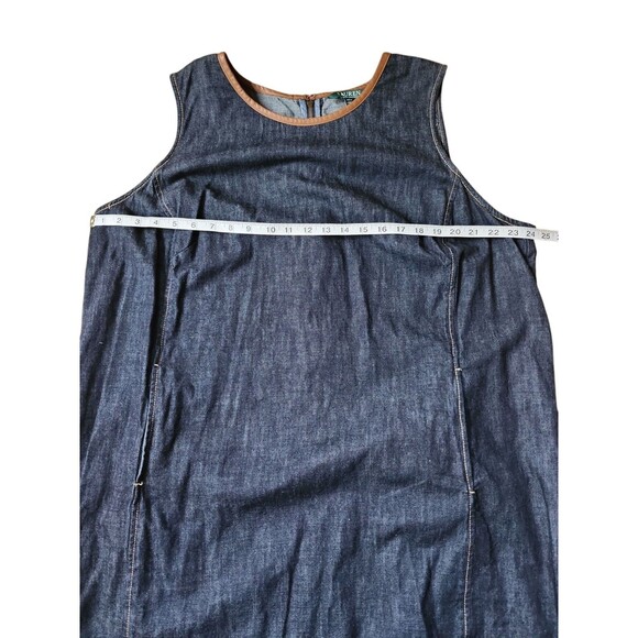 Lauren Ralph Lauren Shift Dress Womens 22W Dark Wash Denim Sheep Leather Trim - Picture 6 of 9
